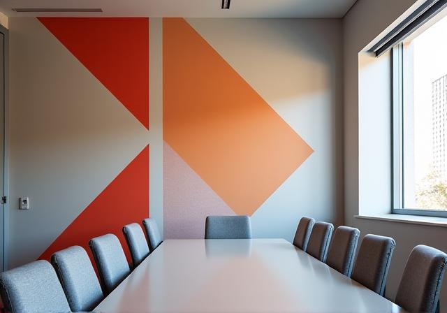 Uffici direzionali a Milano con parete decorata da un design geometrico moderno in sala riunioni.